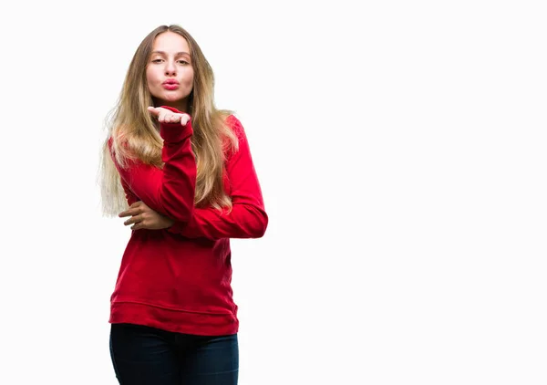 Young Beautiful Blonde Woman Wearing Red Sweater Isolated Background Looking — Stock Photo, Image