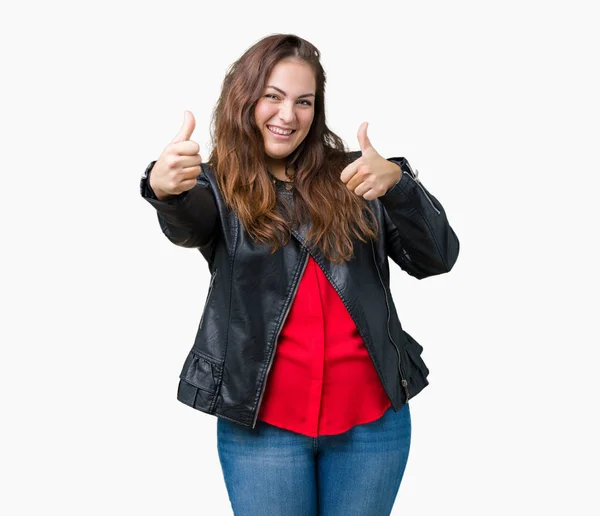 Hermosa Mujer Joven Tamaño Grande Con Una Chaqueta Cuero Moda —  Fotos de Stock