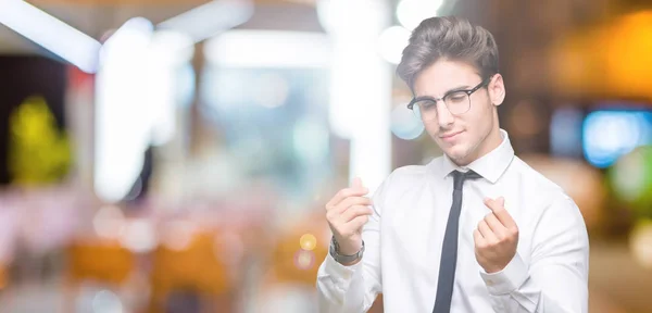 Young Business Man Wearing Glasses Isolated Background Doing Money Gesture — Stock Photo, Image