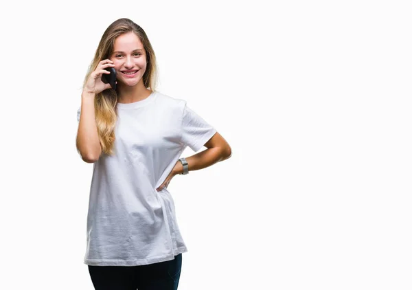 Young Beautiful Blonde Woman Calling Using Smartphone Isolated Background Happy — Stock Photo, Image