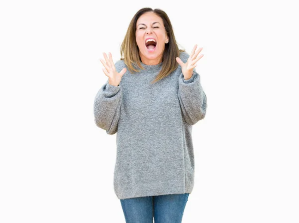 Hermosa Mujer Mediana Edad Vistiendo Suéter Invierno Sobre Fondo Aislado —  Fotos de Stock