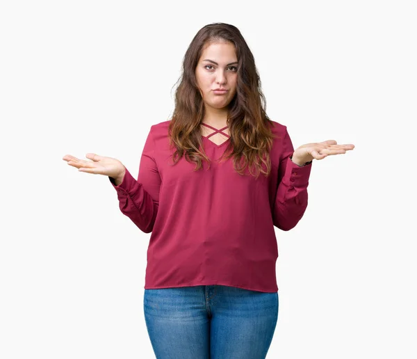 Schöne Size Junge Frau Über Isoliertem Hintergrund Ahnungslos Und Verwirrt — Stockfoto