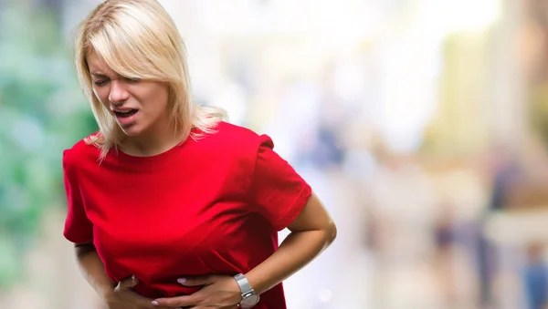 Junge Schöne Blonde Frau Trägt Rotes Shirt Über Isoliertem Hintergrund — Stockfoto