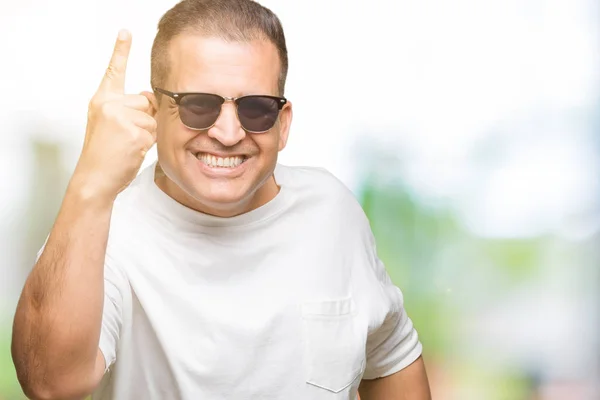 Middle Age Arab Man Wearig White Shirt Sunglasses Isolated Background — Stock Photo, Image