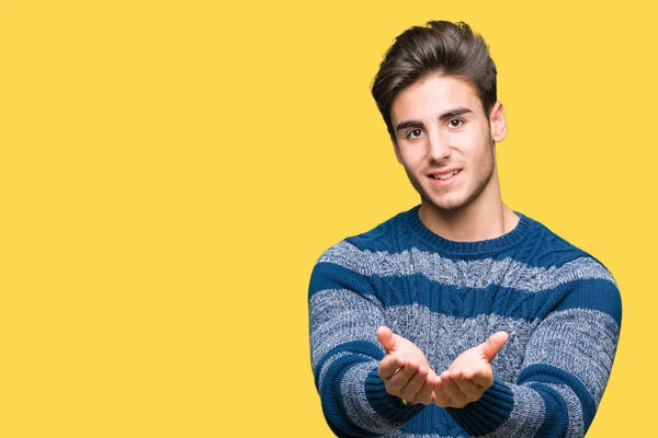 Young Handsome Man Isolated Background Smiling Hands Palms Together Receiving — Stock Photo, Image