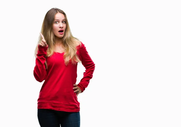 Young Beautiful Blonde Woman Wearing Red Sweater Isolated Background Pointing — Stock Photo, Image