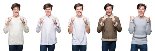 Collage Joven Sobre Fondo Blanco Aislado Celebrando Sorprendido Sorprendido Por —  Fotos de Stock