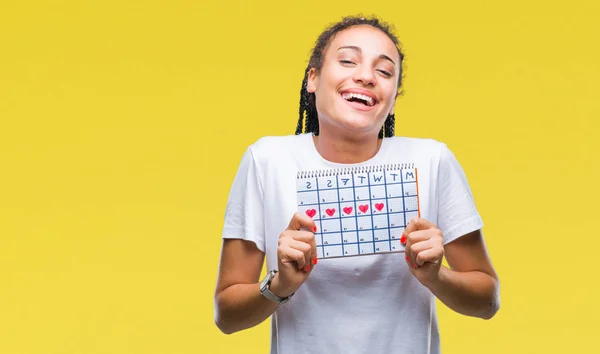 Jonge Gevlochten Haar Afro Amerikaanse Meisje Houden Menstruatie Kalender Geïsoleerde — Stockfoto