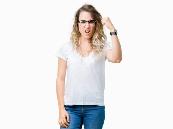Beautiful Young Blonde Woman Wearing Glasses Isolated Background Angry Mad — Stock Photo, Image