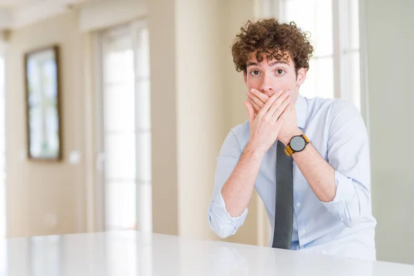 Young Business Man Wearing Tie Shocked Covering Mouth Hands Mistake — Stock Photo, Image