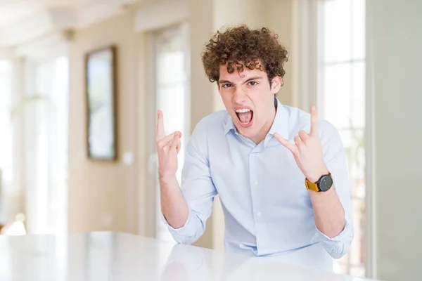 Young Business Man Curly Read Head Shouting Crazy Expression Doing — Stock Photo, Image