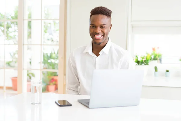 African American Business Man Working Using Laptop Happy Cool Smile — Stockfoto