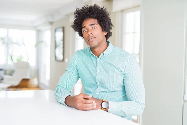 African American Business Man Wearing Elegant Shirt Serious Expression Face — стокове фото
