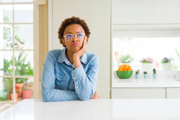 Young Beautiful African American Woman Wearing Glasses Thinking Looking Tired — 스톡 사진