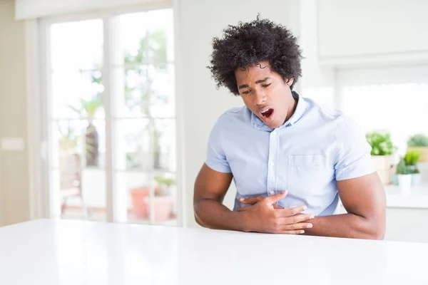 African American Business Man Hand Stomach Because Indigestion Painful Illness — Stock Photo, Image