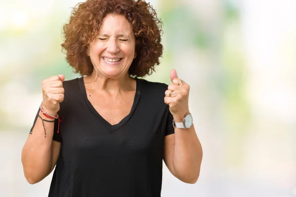 Schöne Seniorin Mittleren Alters Über Isolierten Hintergrund Aufgeregt Für Den — Stockfoto