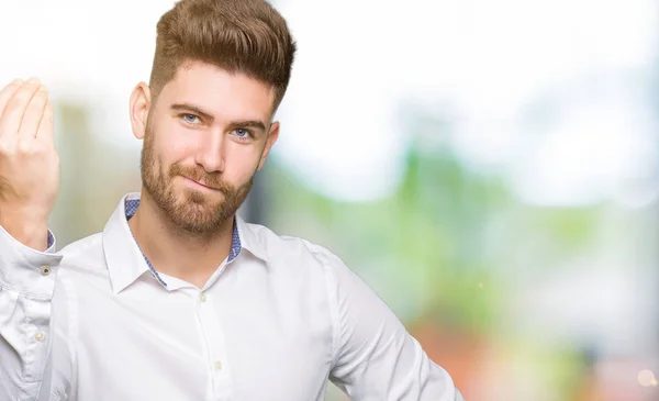 Junger Gutaussehender Geschäftsmann Macht Italienische Geste Mit Selbstbewusstem Ausdruck Der — Stockfoto