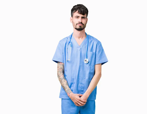 Young Handsome Nurse Man Wearing Surgeon Uniform Isolated Background Depressed — Stock Photo, Image