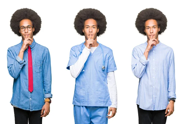 Collage Giovane Uomo Con Capelli Afro Sfondo Bianco Isolato Chiedendo — Foto Stock