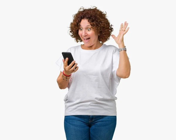 Mujer Mayor Mediana Edad Que Usa Envía Mensajes Texto Con —  Fotos de Stock