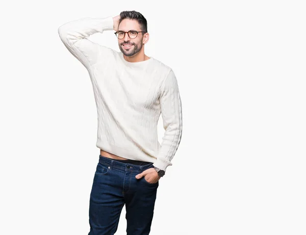 Junger Gutaussehender Mann Mit Brille Über Isoliertem Hintergrund Lächelt Selbstbewusst — Stockfoto