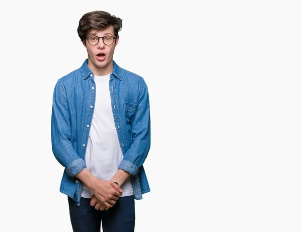 Young Handsome Man Wearing Glasses Isolated Background Afraid Shocked Surprise — Stock Photo, Image