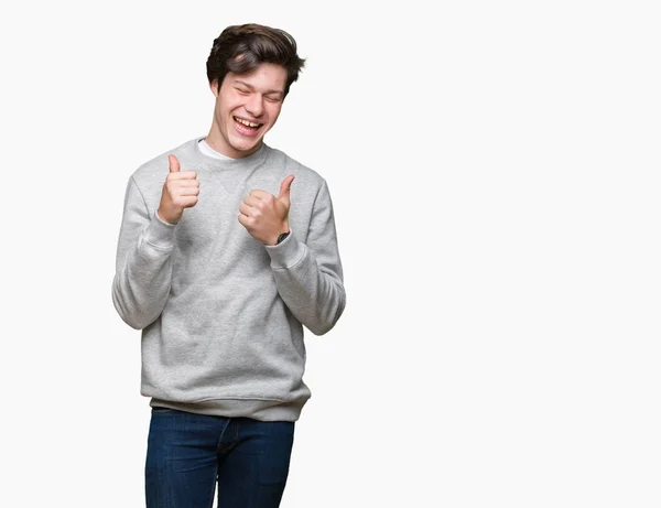 Young Handsome Sporty Man Wearing Sweatshirt Isolated Background Success Sign — Stock Photo, Image