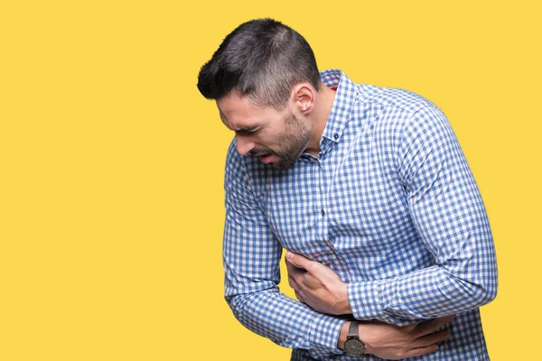 Joven Hombre Guapo Sobre Fondo Aislado Con Mano Estómago Porque —  Fotos de Stock