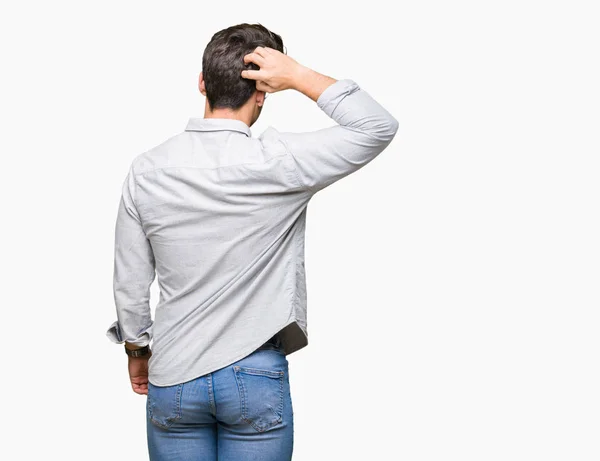 Joven Hombre Guapo Con Gafas Sobre Fondo Aislado Revés Pensando —  Fotos de Stock