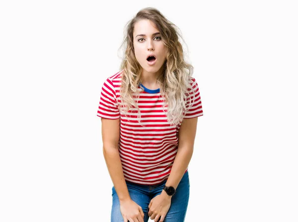 Beautiful Young Blonde Woman Isolated Background Afraid Shocked Surprise Expression — Stock Photo, Image