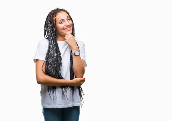 Jovem Trançado Cabelo Afro Americano Menina Sobre Fundo Isolado Olhando — Fotografia de Stock