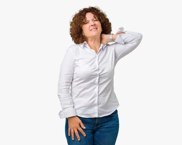 Piękny Środkowy Ager Senior Business Woman Białym Tle Tło Cierpienia — Zdjęcie stockowe