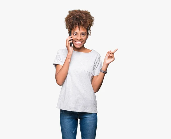 Young African American Woman Talking Smartphone Isolated Background Very Happy — Stock Photo, Image