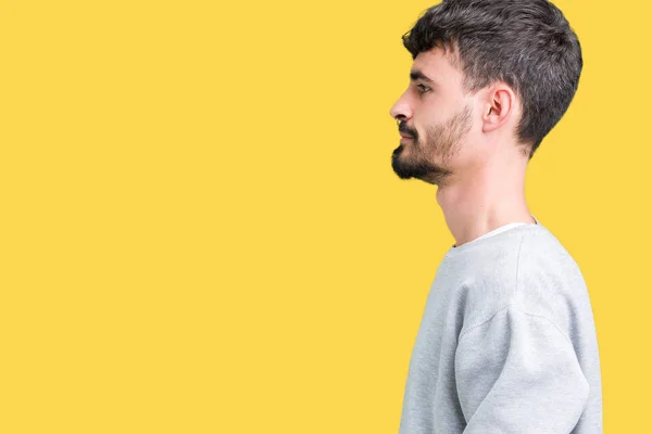 Jovem Homem Bonito Vestindo Camisola Sobre Fundo Isolado Olhando Para — Fotografia de Stock