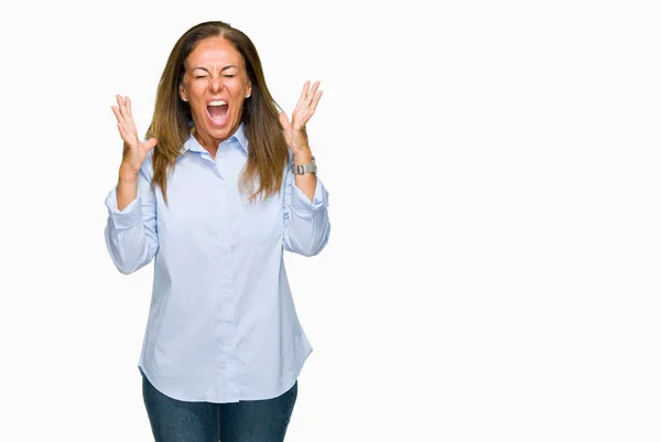 Schöne Erwachsene Frau Mittleren Alters Mit Isoliertem Hintergrund Die Verrückt — Stockfoto