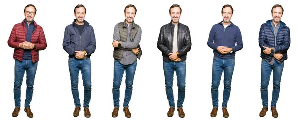 Collage Hombre Guapo Mediana Edad Con Diferentes Miradas Sobre Fondo —  Fotos de Stock