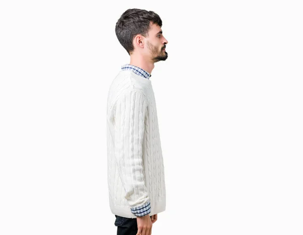 Young Handsome Man Wearing Winter Sweater Isolated Background Looking Side — Stock Photo, Image