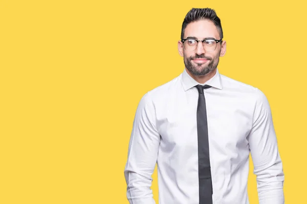 Junger Gutaussehender Geschäftsmann Mit Brille Über Isoliertem Hintergrund Der Lächelnd — Stockfoto