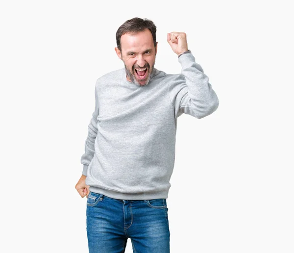 Schöner Älterer Mann Mittleren Alters Der Ein Sweatshirt Über Isoliertem — Stockfoto