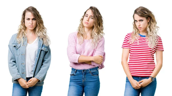 Collage Joven Hermosa Chica Rubia Sobre Fondo Aislado Escéptico Nervioso — Foto de Stock