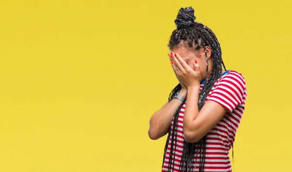 Jovem Trançado Cabelo Afro Americano Menina Sobre Fundo Isolado Com — Fotografia de Stock