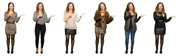 Collage Beautiful Middle Age Woman Wearing Different Looks White Isolated — Stock Photo, Image