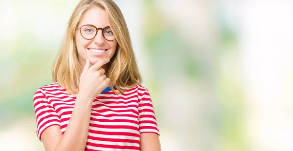 Beautiful Young Woman Wearing Glasses Isolated Background Looking Confident Camera — Stock Photo, Image