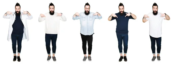 Collage Eines Jungen Mannes Mit Bart Und Langen Haaren Vor — Stockfoto