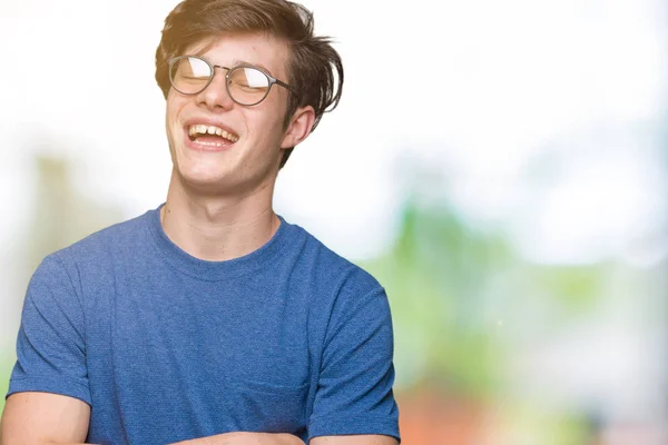 Joven Hombre Guapo Con Gafas Sobre Fondo Aislado Cara Feliz — Foto de Stock