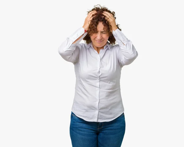 Schöne Seniorin Mittleren Alters Geschäftsfrau Über Isolierten Hintergrund Leiden Unter — Stockfoto