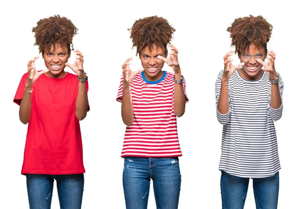 Collage Van Jonge Mooie Afrikaanse Meisje Geïsoleerde Achtergrond Schreeuwen Gefrustreerd — Stockfoto