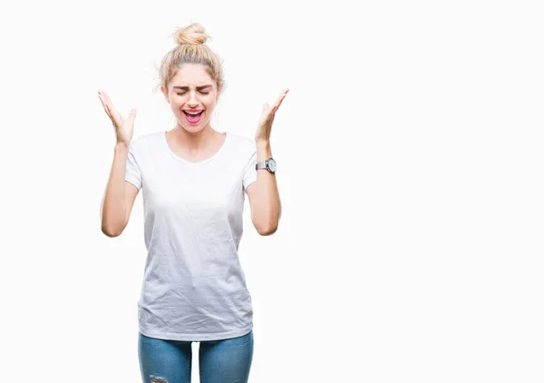 Joven Mujer Rubia Hermosa Con Camiseta Blanca Sobre Fondo Aislado —  Fotos de Stock