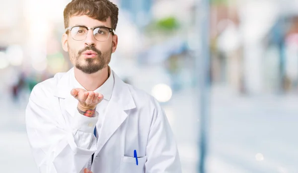 Young Professional Scientist Man Wearing White Coat Isolated Background Looking — Stock Photo, Image