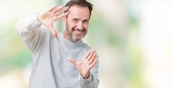Handsome Middle Age Senior Man Wearing Sweatshirt Isolated Background Smiling — Stock Photo, Image